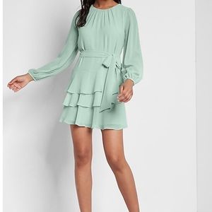 Express mint ruffle hem dress